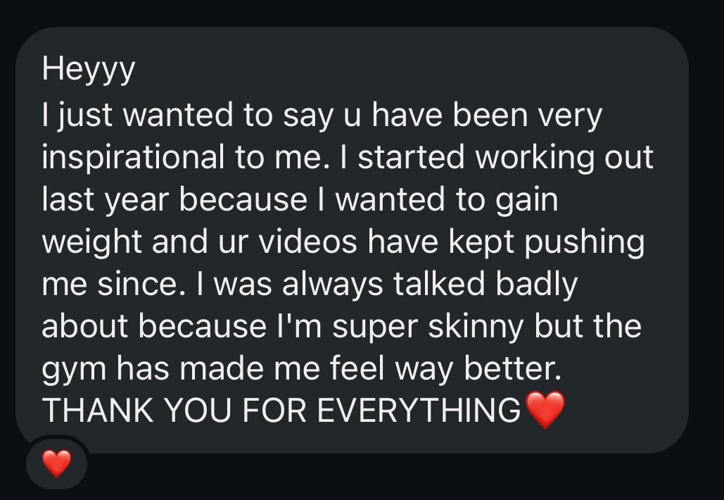 DM: started working out, thank you for everything