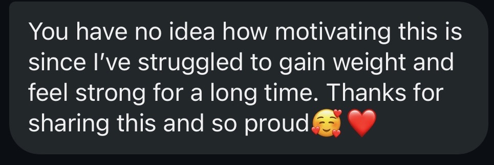 DM: struggled to gain weight, so motivating